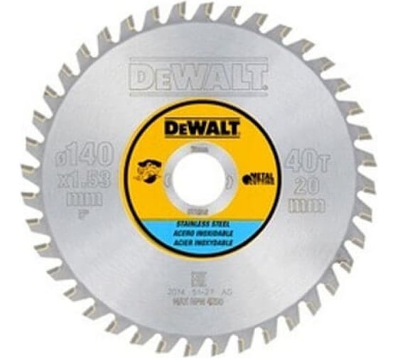 Пильный диск по нержавеющей стали 140/20 мм, 40 зубьев, MTCG10 DEWALT DT1918