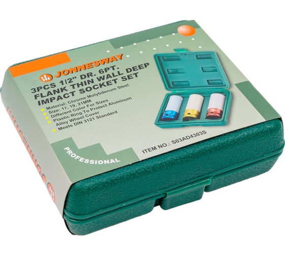 Комплект торцевых ударных глубоких головок 3шт Jonnesway S03AD4303S 47494