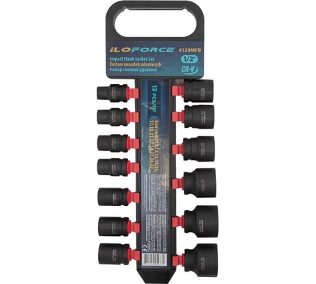 Набор головок ударных 13 предметов, 1/2''DR, на пластиковом держателе iLOFORCE IF-4139MPB(54751)