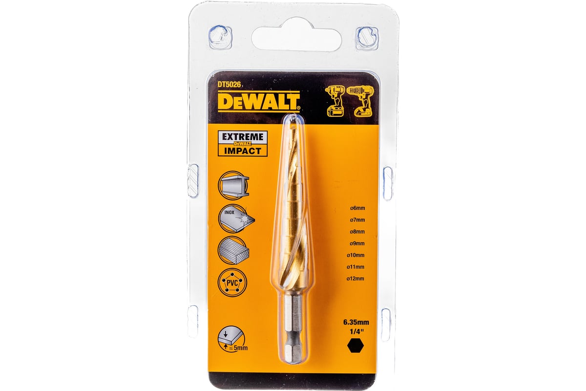Сверло ступенчатое EXTREME IMPACT, 4-12 мм DEWALT DT5026 - выгодная ...