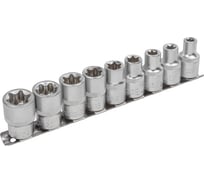 Набор головок E-профиль 9 предметов, 1/2" DR (E10, 11, 12, 14, 16, 18, 20, 22, 24) на металлической планке BaumAuto BM-4098(54776)