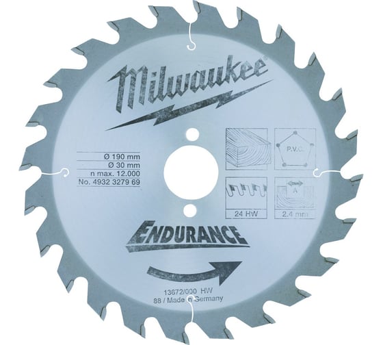 Пильный диск 190/30 мм, 24 зуба Milwaukee 4932327969 1