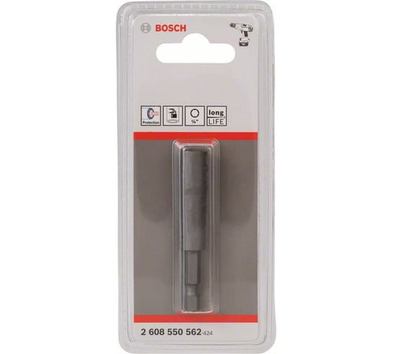 Торцевая головка 12 мм, 1/4"х65 мм, 6-гранная, магнитная Bosch 2608550562
