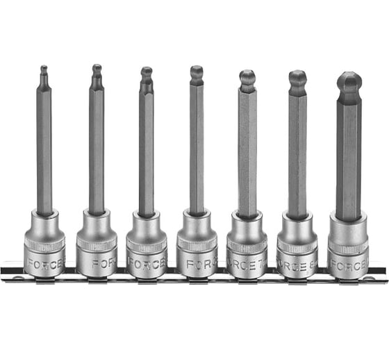 Набор головок наружный шестигранник L=100 мм, 3/8" FORCE 3076L 1