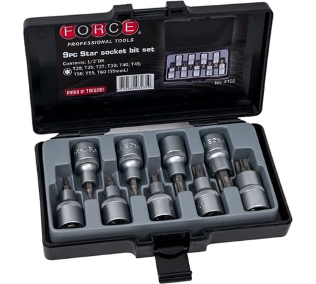 Набор головок-бит Torx 1/2", 9 шт. FORCE 4102