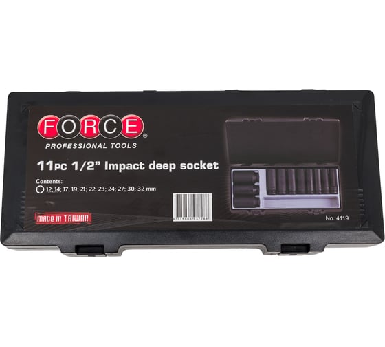Набор ударных шестигранных головок 1/2", L=85 мм, 11 шт. FORCE 4119