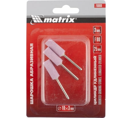 Шарошка абразивная (3 шт; 10x25x3 мм; F80; цилиндр удлиненный) MATRIX 76008