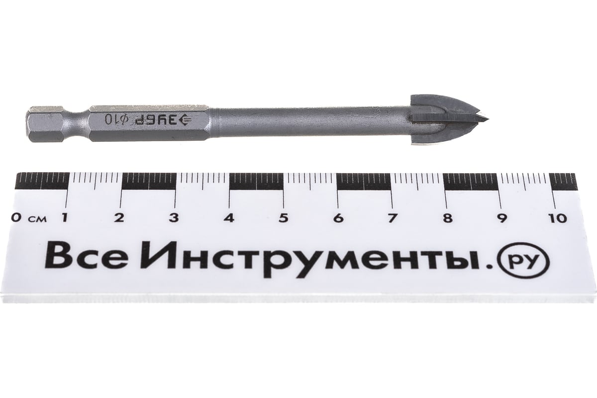 Сверло по стеклу и кафелю ЗУБР Профессионал 4-х резцовый, 10 мм ...