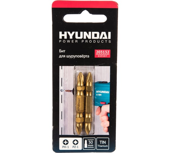 Биты (2 шт; PH1/PZ1; 50 мм; TIN) для шуруповертов HYUNDAI 203132
