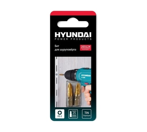 Биты (2 шт; PZ2; 25 мм; TIN) для шуруповертов HYUNDAI 203124