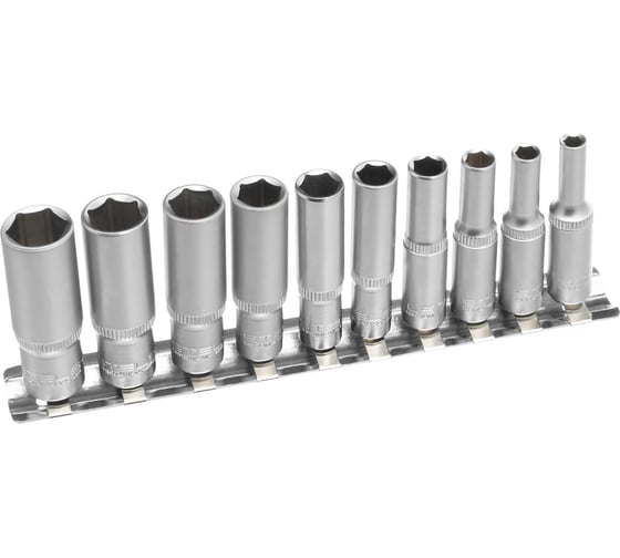 Набор удлиненных торцевых головок 1/4", 6-ти гр CrV, 4-13 мм, 10 шт. STELS 13605