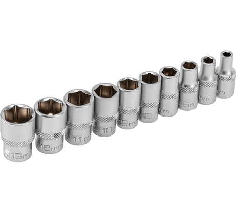 Набор торцевых головок 1/4", 6-ти гр CrV, 4-13 мм, 10 шт. STELS 13602