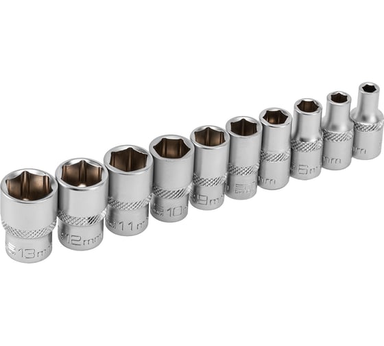 Набор торцевых головок 1/4", 6-ти гр CrV, 4-13 мм, 10 шт. STELS 13602