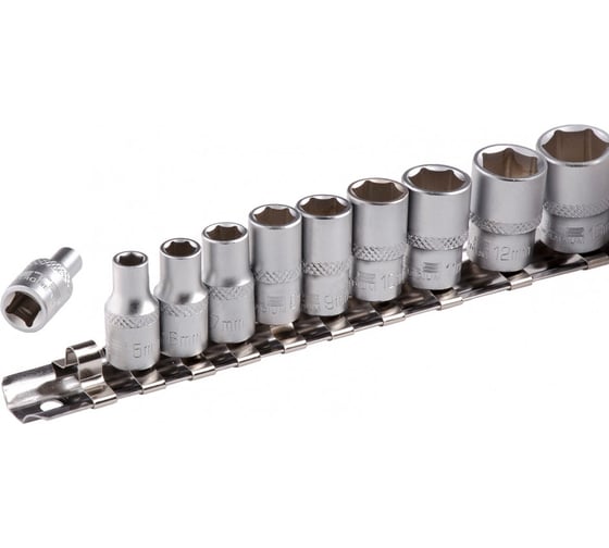 Набор торцевых головок 1/4", 6-ти гр CrV, 4-13 мм, 10 шт. STELS 13602