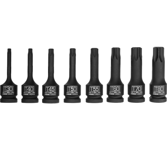 Набор ударных торцевых головок TORX 30-80, 1/2", 8 шт., в кейсе STELS 13999