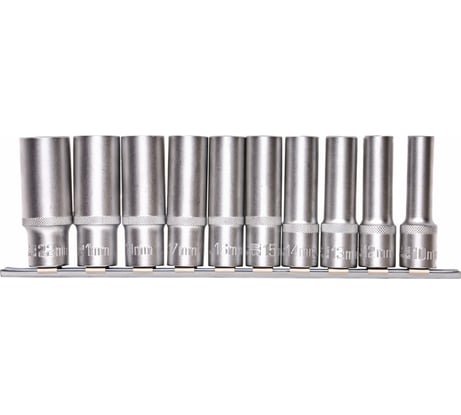 Набор удлиненных торцевых головок 1/2", 6-ти гр CrV, 10-22 мм, 10 шт. STELS 13603