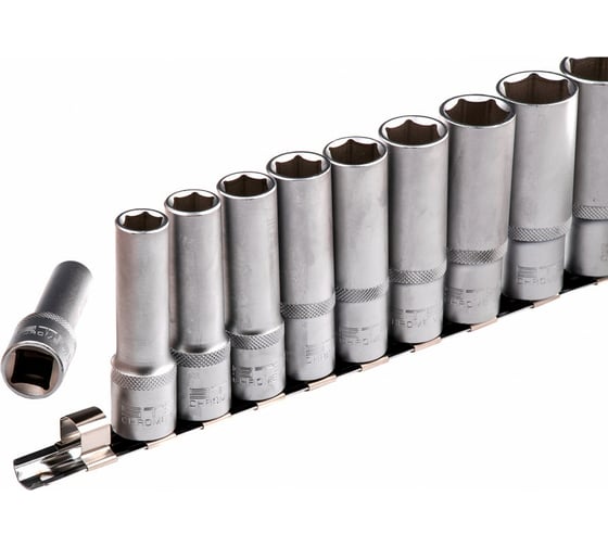 Набор удлиненных торцевых головок 1/2", 6-ти гр CrV, 10-22 мм, 10 шт. STELS 13603
