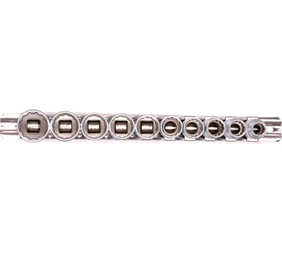 Набор торцевых головок, 3/8", 12-ти гр CrV, 8-19 мм, 10 шт. STELS 13607