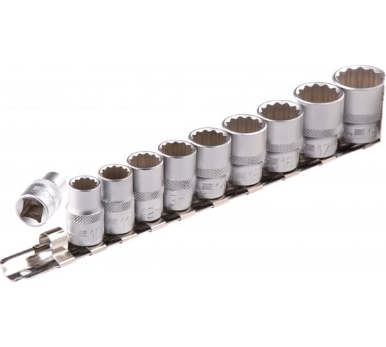 Набор торцевых головок, 3/8", 12-ти гр CrV, 8-19 мм, 10 шт. STELS 13607