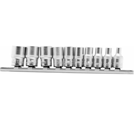 Набор торцевых головок, 1/4", 12-ти гр CrV, 4-13 мм, 10 шт. STELS 13606