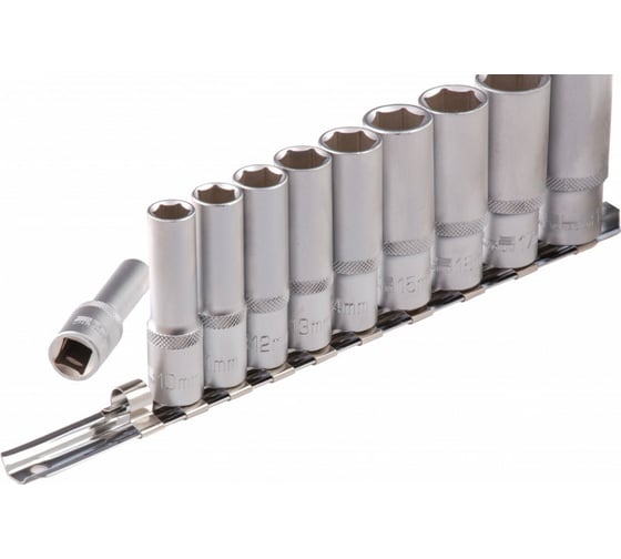 Набор удлиненных торцевых головок 3/8", 6-ти гр CrV, 8-19 мм, 10 шт. STELS 13604