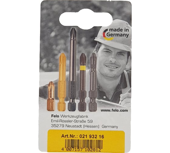 Бита крестовая PZ 1/PZ 2/PZ 3X25, 3 шт. в блистере Felo 02193216