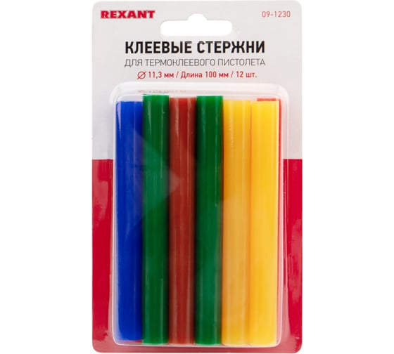 Клеевые стержни 11,3x100 мм, цветные, 12 шт. REXANT 09-1230