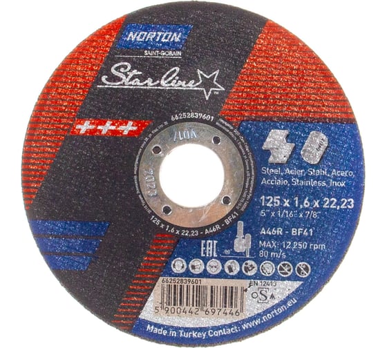 Круг отрезной по металлу NLS 41 (125x1.6x22.23 мм; 80 м/сек) Norton 66252839601