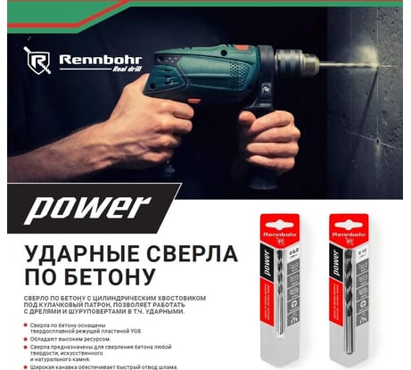 Сверло по бетону ц/х Power 3x60 мм RENNBOHR 606003