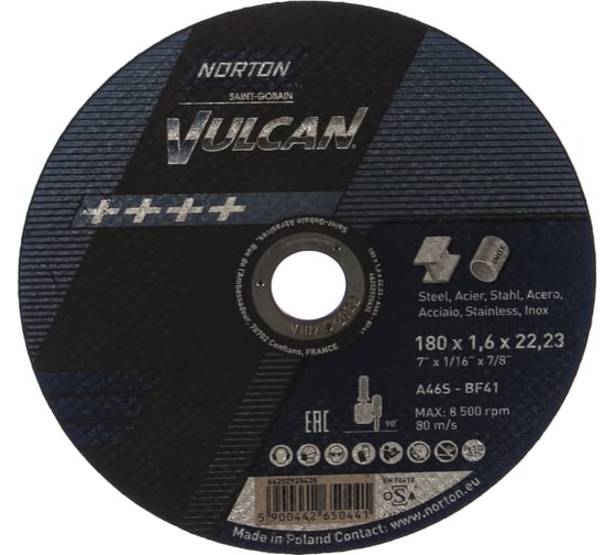 Круг отрезной по нержавейке/металлу NV 41 (180x1.6x22.23 мм; 80 м/сек) Norton 66252925435 1
