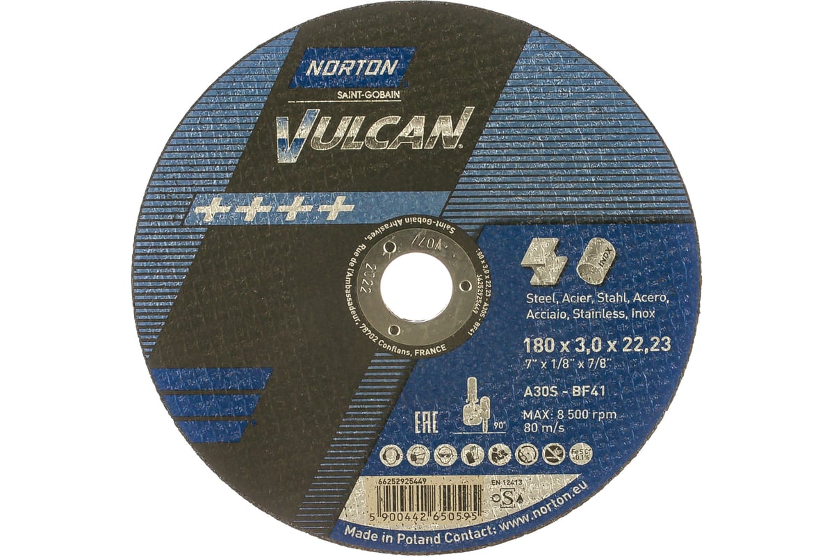 16 41 125. Диски отрезные Нортон 125. Norton Vulcan 125. Круги абразивные 41 125 1.6 22.23 а 40 s bf 80 2 мет+нерж..