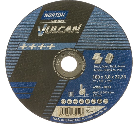 Круг отрезной по нержавейке/металлу NV 41 (180x3x22.23 мм; 80 м/сек) Norton 66252925449