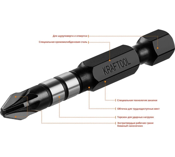 Биты Impact Pro (PZ2; 50 мм; 10 шт.) KRAFTOOL 26193-2-50-S10