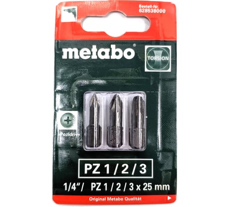 Набор бит Pozidriv (3 шт; PZ 1/2/3; torsion) METABO 628538000