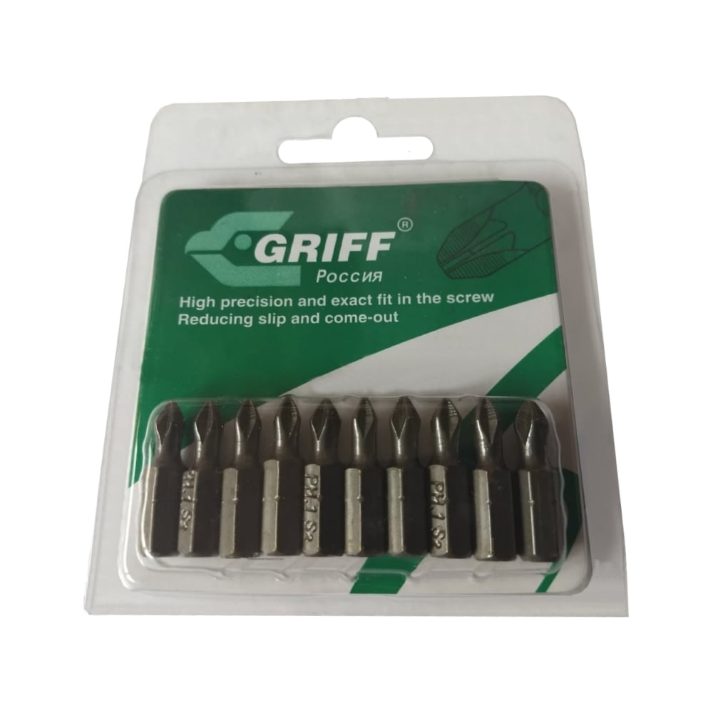 Биты для отвертки PH1х25мм, 1/4 Hex, S2, 10 шт. GRIFF 030393 - выгодная ...