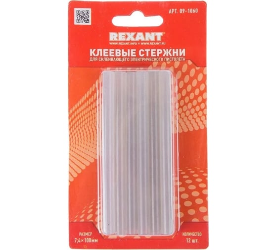 Клеевые стержни  (d=7.4 мм, L=100 мм, прозрачные, светящиеся, 12 шт.)  Rexant 09-1060
