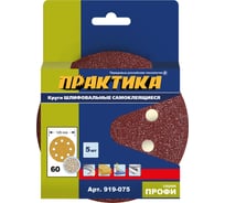 Круг шлифовальный (5 шт; 125 мм; 8 отверстий; P 60) ПРАКТИКА 919-075