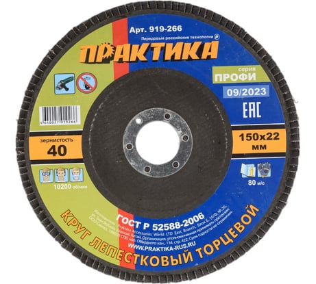 Круг лепестковый торцевой 150 х 22 мм Р 40, ПРАКТИКА 919-266
