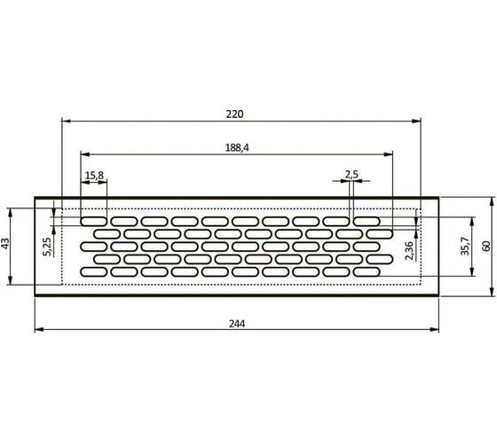 Решетка вентиляционная 245x60 мм, инокс GTV KK-W60245-M6