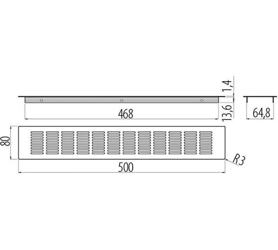 Решетка вентиляционная 500x80 мм, инокс GTV KK-D50-80-06