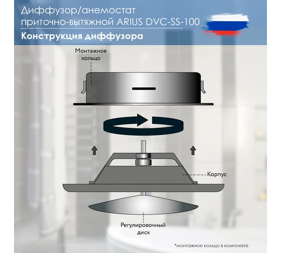 Диффузор приточно-вытяжной нержавеющая сталь DVC-SS-100 ARIUS 135270