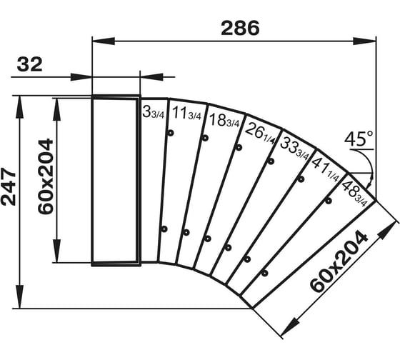 Колено горизонтальное разноугловое 82810, 60x204 мм Zernberg 10192061