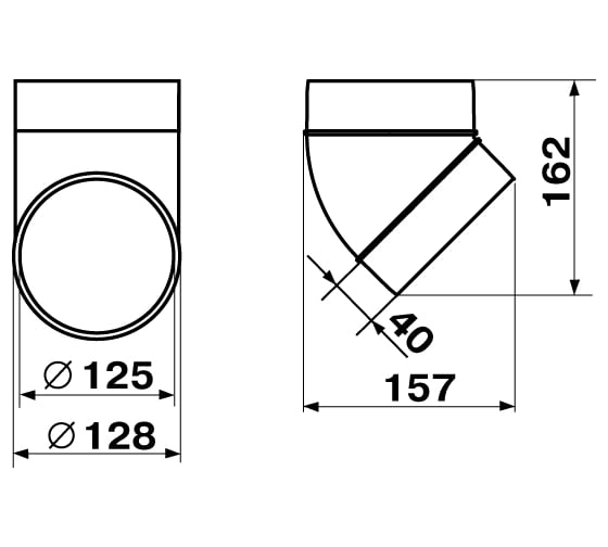 Колено круглое 222-45, d=125мм Zernberg 10191001
