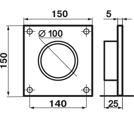 Настенная пластина с фланцем 150-1, 150x150 мм, d=100 мм Zernberg 10232261