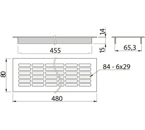 Решетка вентиляционная GTV 480x80 мм, цвет алюминий KK-W80800-D0