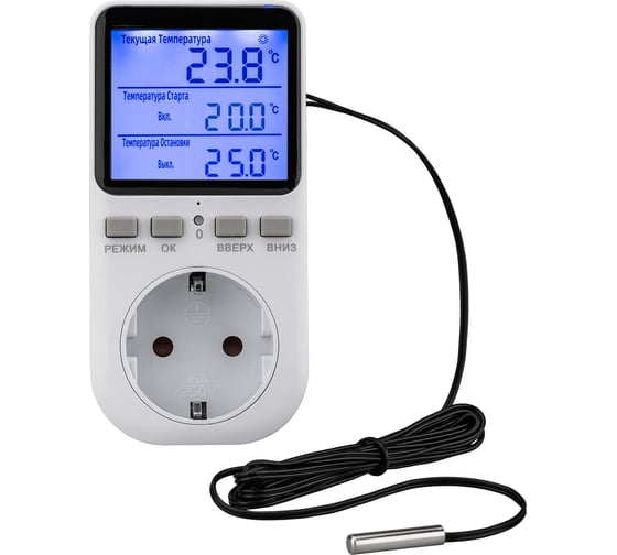 Терморегулятор цифровой REXANT 16А-01 в розетку, белый 51-0800