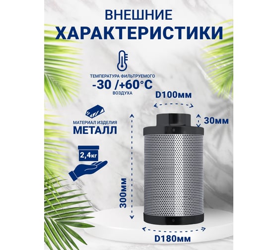 Угольный фильтр VENTSFERA Hydra carbon 100/300, D100mm/H300mm Hydra100/300