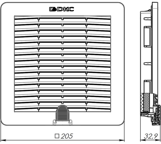 Вентиляционная решетка с фильтром DKC RF 205x205 мм, IP54, RAL9005 1 ШТ R5RF13B