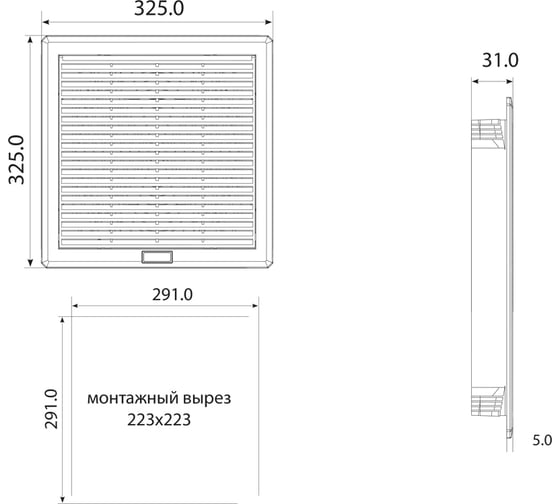 Решетка вентиляционная с фильтром IP54 (325х325 мм; серая) Plastim PFI3000