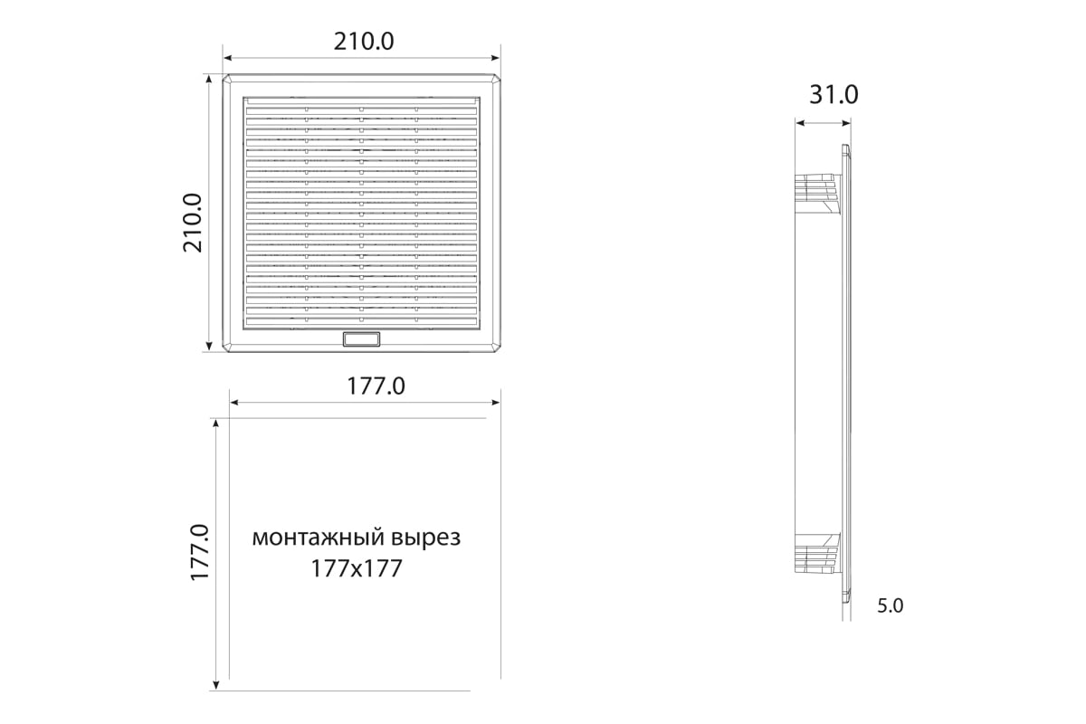  вентиляционная с фильтром IP54 (210х210 мм; серая) Plastim .